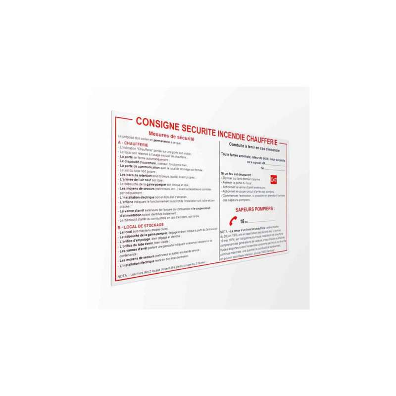 Sécurité Incendie Chaufferie | Panneau Consigne BTP | Zone-Print