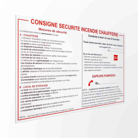 Sécurité Incendie Chaufferie | Panneau Consigne BTP | Zone-Print
