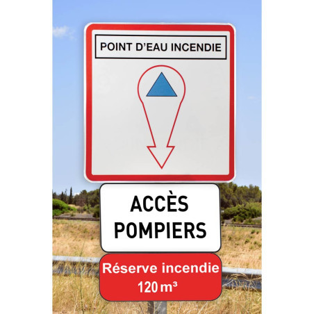 Panneau Point d'Eau Incendie – Volume & Flèche Personnalisés