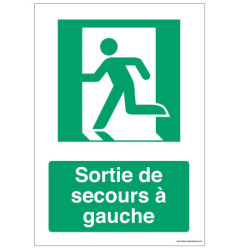 Sortie de Secours Gauche E001 | Panneau Signalétique Pro Zone-Print