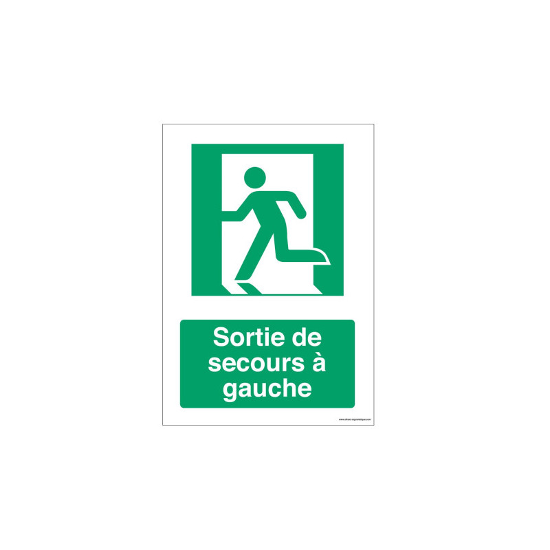 Sortie de Secours Gauche E001 | Panneau Signalétique Pro Zone-Print